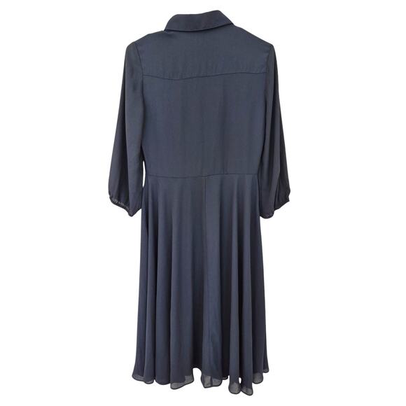 Nanette Lepore Dress Sz 4 Navy Blue 3/4 Sleeve Modest  Fit Flare Tux Front - Picture 2 of 7